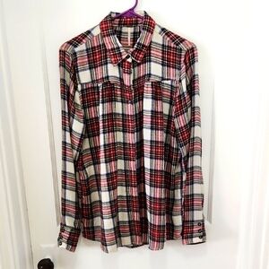 Free People Red and White Plaid Button Down Shirt